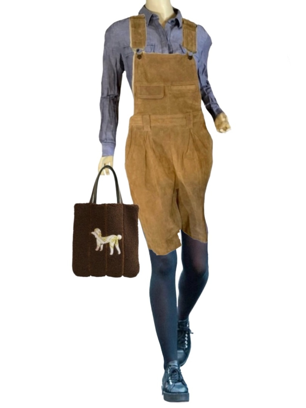 VINTAGE 1990'S EQUIPT BROWN GENUINE SUEDE SHORT OVERALLS NWT (L)